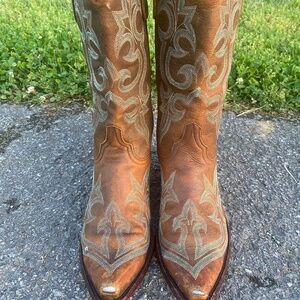 Old Gringo Beater Cowboy Boots 7 B Snip Toe Distressed Embroidered Mexico Brown